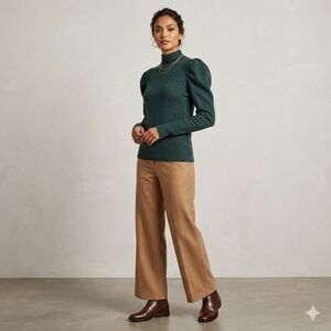 Industry Green Mock Turtleneck Sweater with Unique Sleeves Size Med